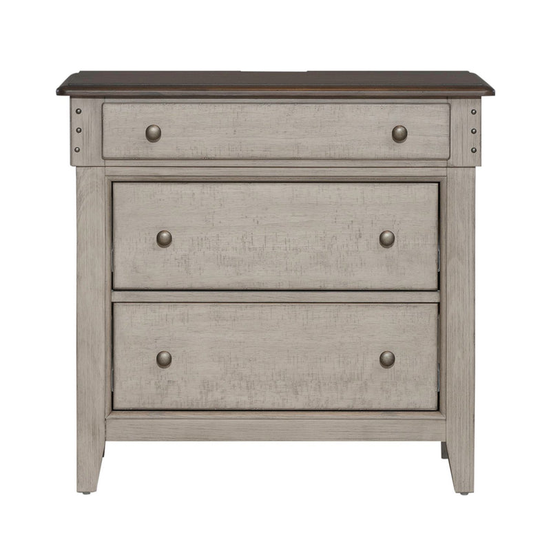 Ivy Hollow - 3 Drawer Bedside Chest With Charging Station - Weathered Linen / Dusty Taupe
