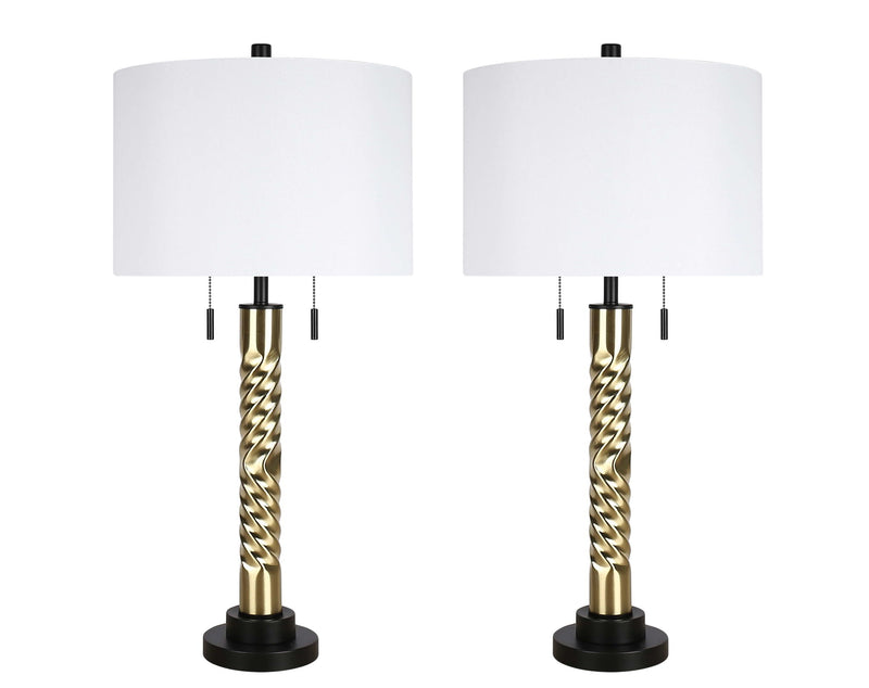 "Twist Elegance" Metal Table Lamp (Set of 2) - Matte Black / Soft Gold