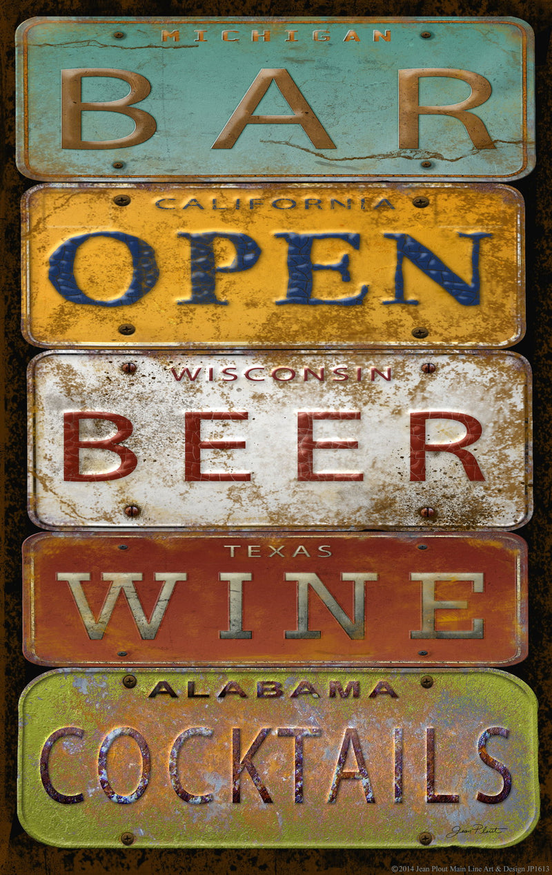 Framed - License Plate Bar Open By Jean Plout - Light Brown