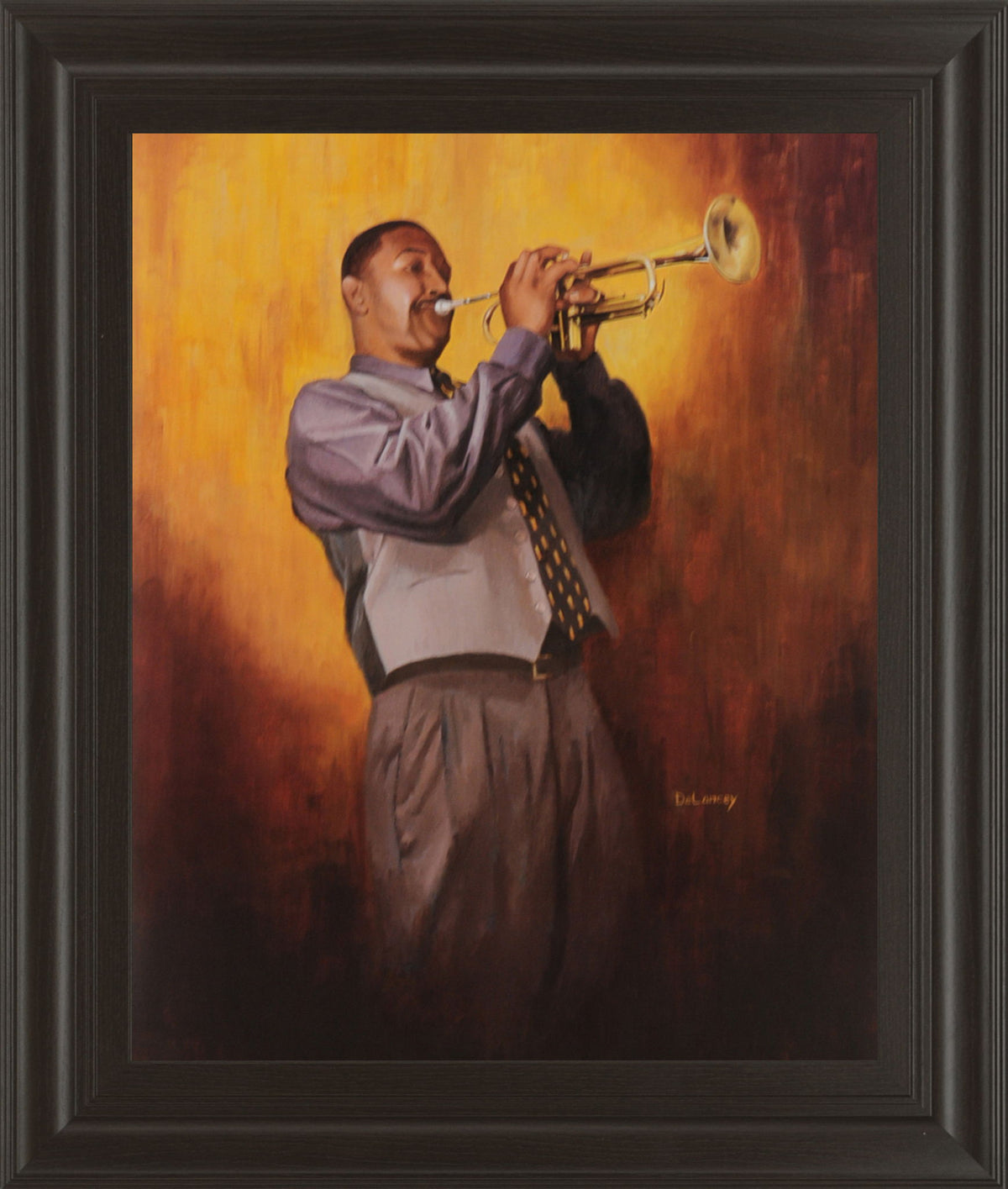Trumpet Player - Framed Print Wall Art - Light Brown