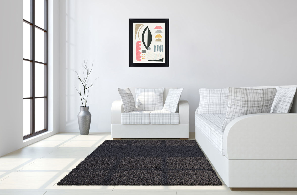 Retro Shapes Medley - 28" x 34" Framed Wall Art - Beige