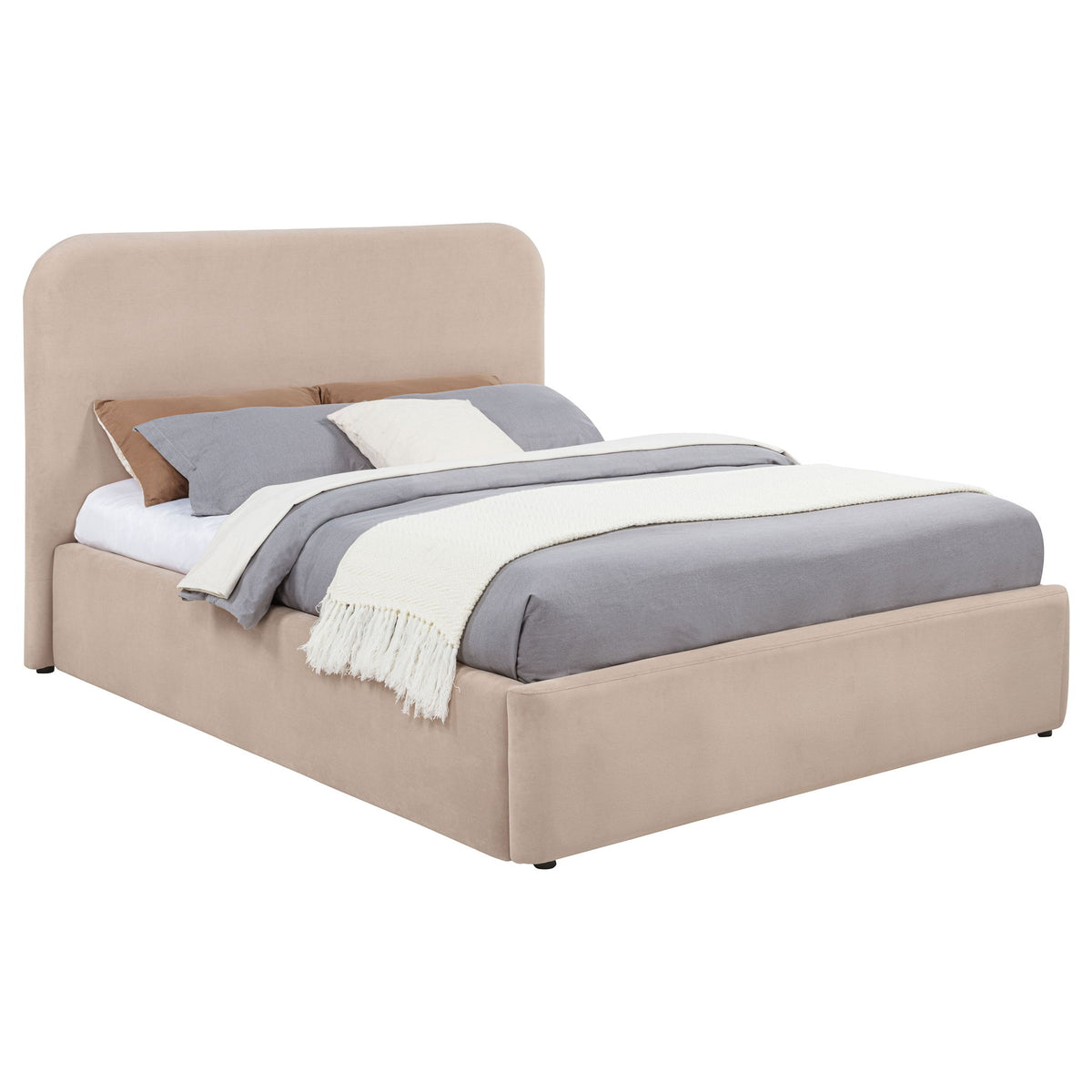 Anders Upholstered Eastern King Storage Lift Platform Bed Beige