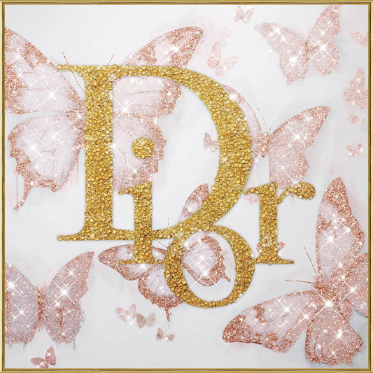 Glam Flutter I Gloss Canvas With Rocks In Frame - Gold / Blush