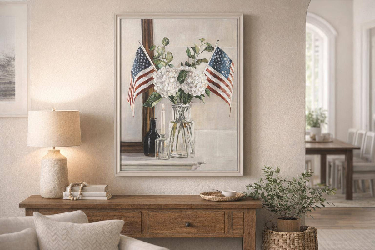 Patriotic Petals Hand-Embellished Canvas In Frame - Ivory / Brown