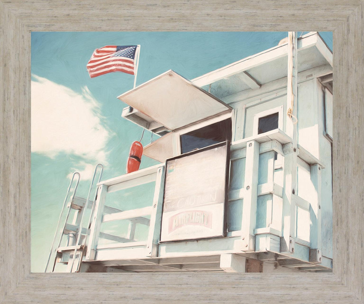 Seaside Watchtower - 28" x 34" Framed Wall Art - Light Blue