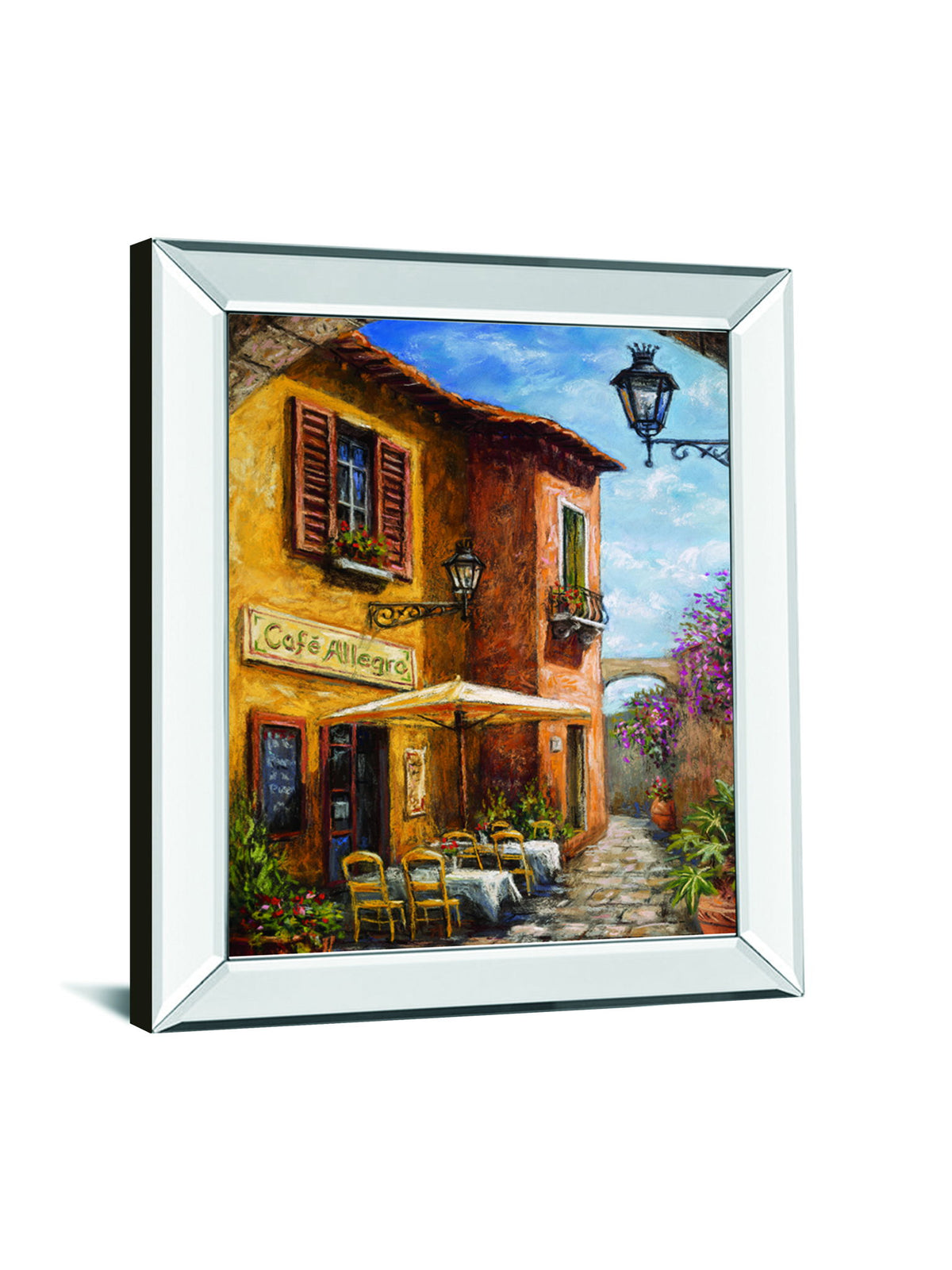 Courtyard Cafe By Surridge, M - Mirror Framed Print Wall Art - Light Brown