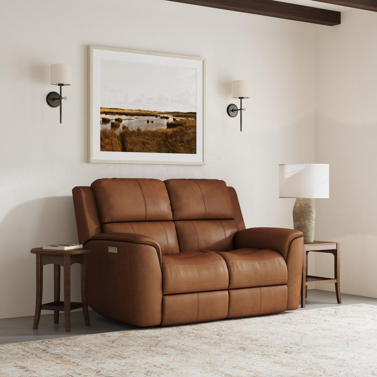 Flexsteel Henry Power Reclining Loveseat with Power Headrests & Lumbar