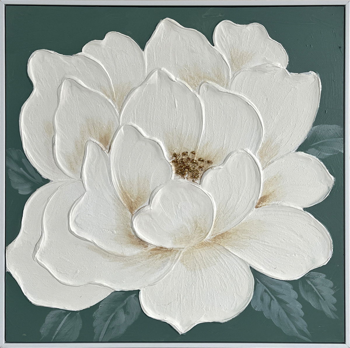 Ivory Bloom II Hand-Painted Canvas In Frame - Green / White