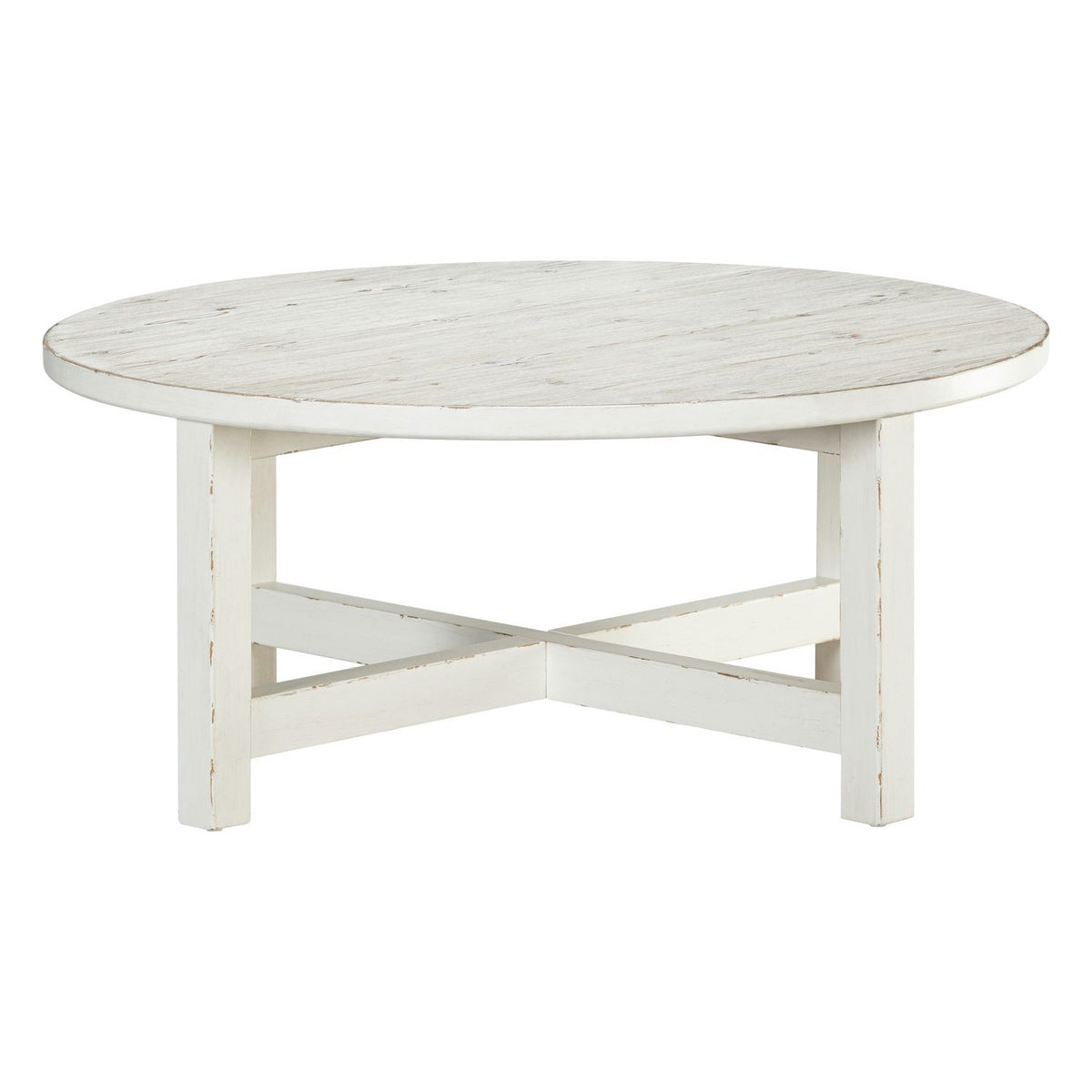 Backroads - Round Cocktail Table - Weathered White & Parchment Brown