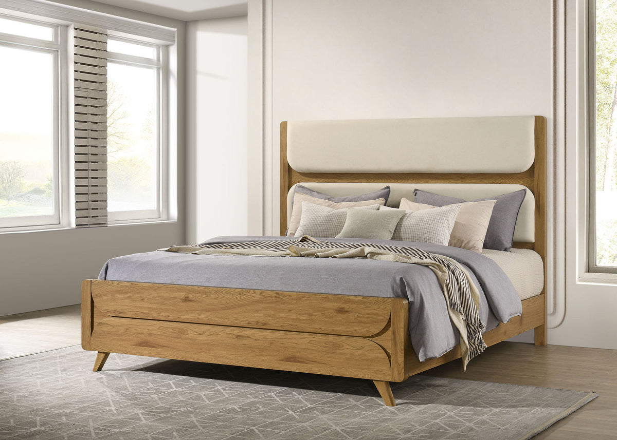 Bennett 62-inch Eastern King Upholstered Panel Bed Cream and Light Oak