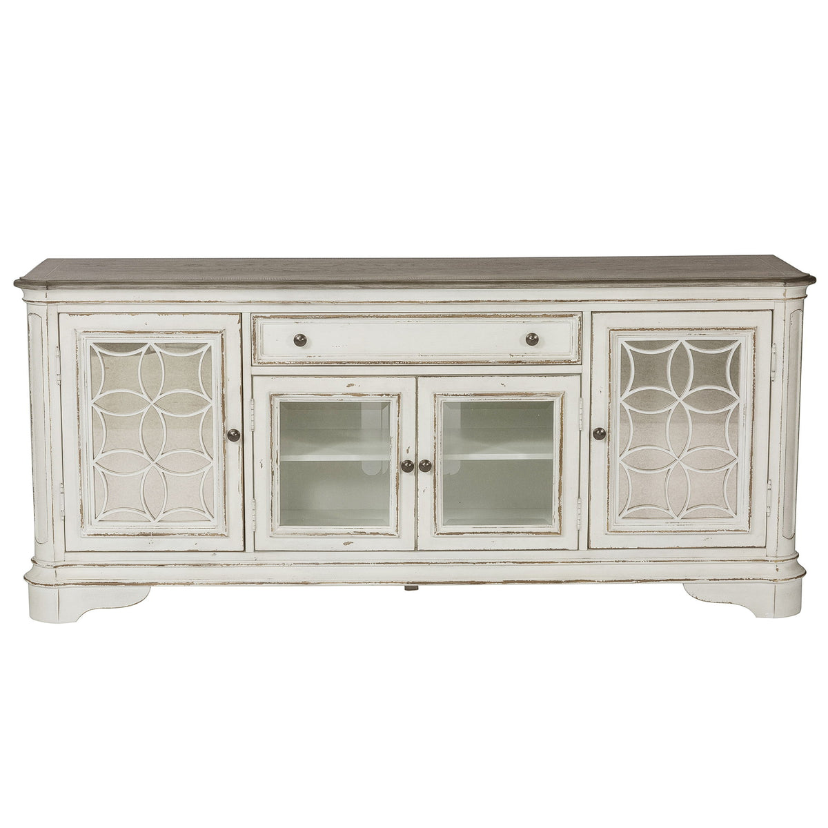 Magnolia Manor - Entertainment TV Stand (Glass Doors) - Antique White