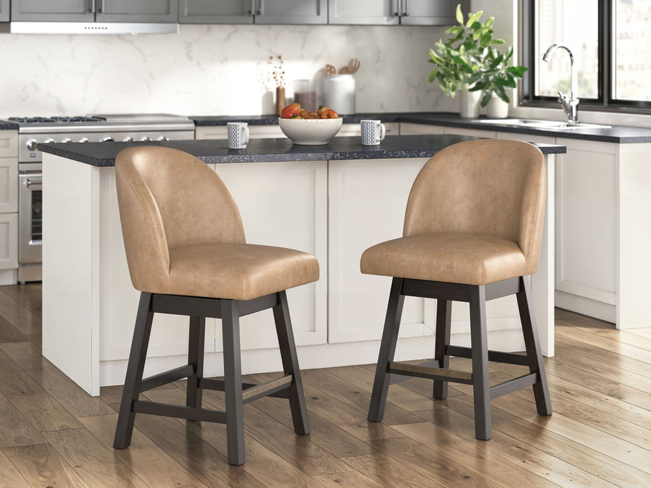 Neymorton - Upholstered Swivel Faux Leather Barstool (Set of 2) - Dark Grayish Brown