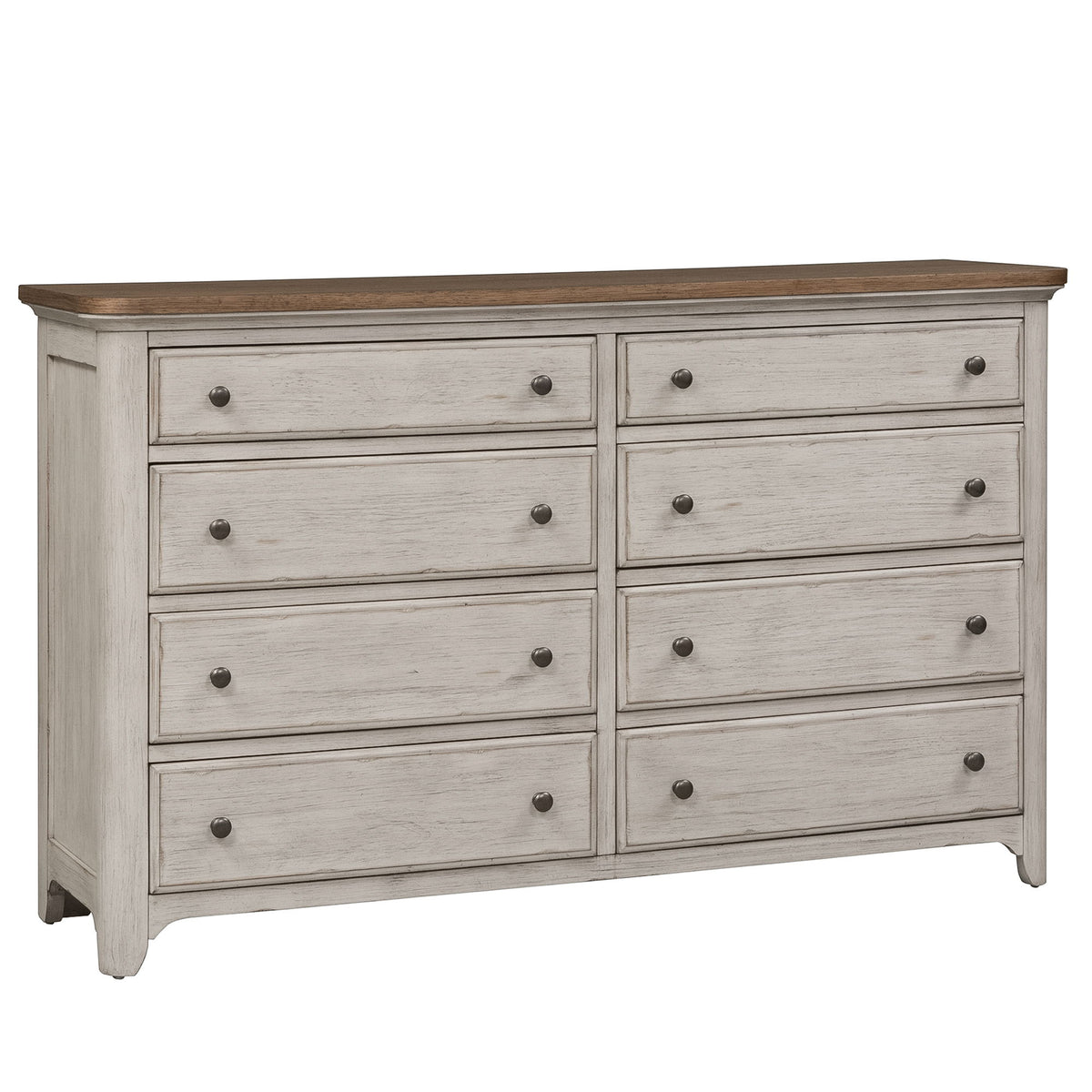 Farmhouse Reimagined - 8 Drawer Dresser - Antique White / Chestnut Tops