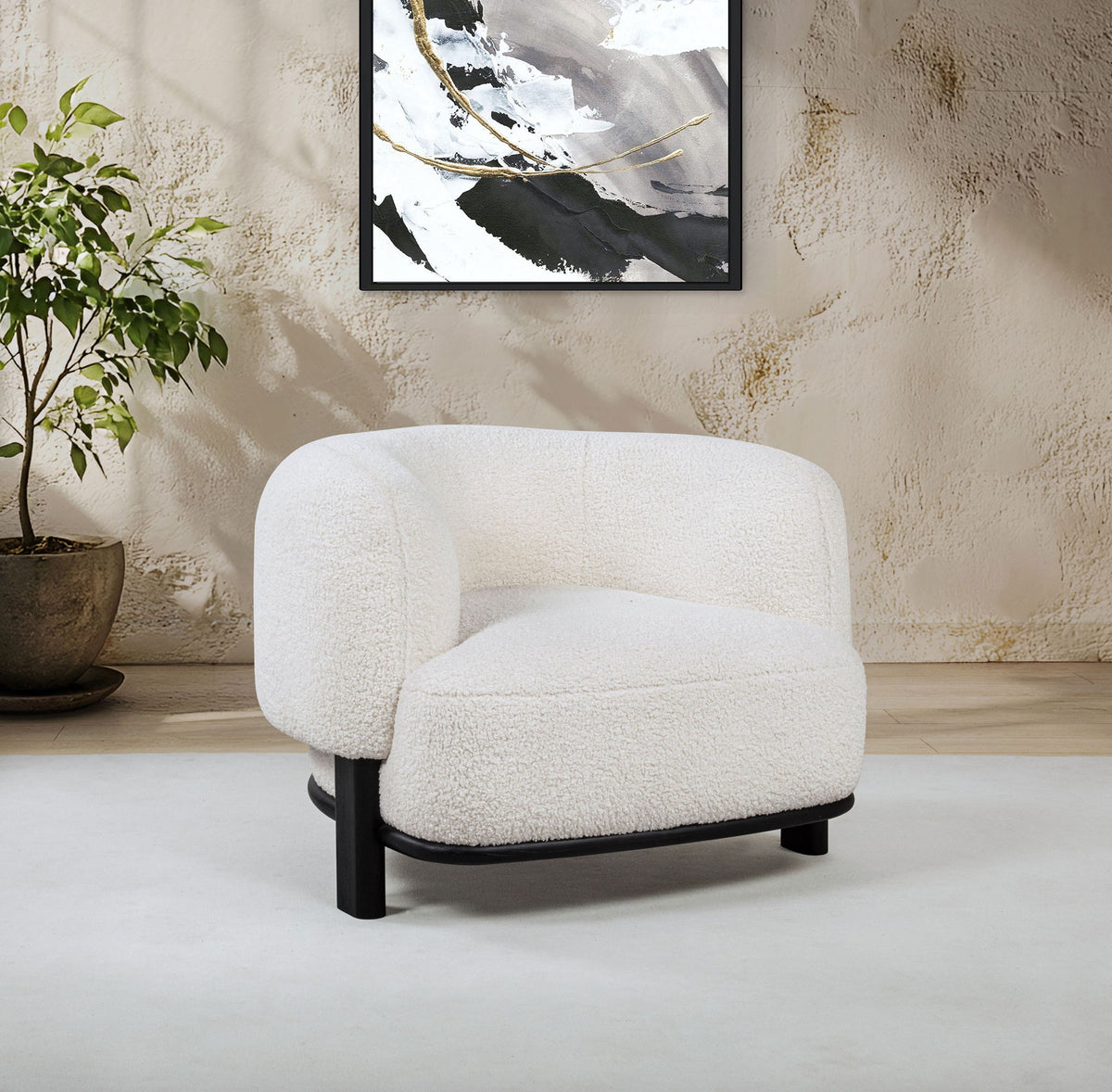 Lawler Upholstered Barrel Back Accent Chair Ivory and Black