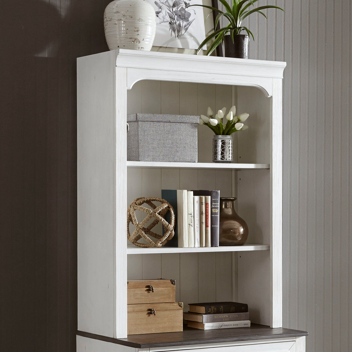 Allyson Park - Bunching Lateral File Hutch - Wirebrushed White / Charcoal
