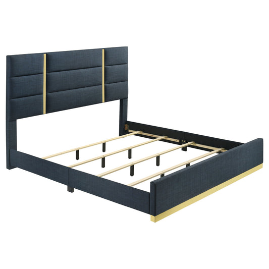 Ines 56-inch Fabric Upholstered Eastern King Panel Bed Navy