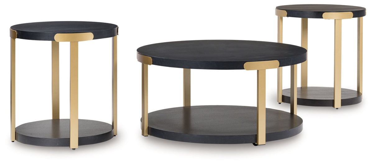 Shylore - Occasional Table Set (Set of 3) - Black / Brass Finish