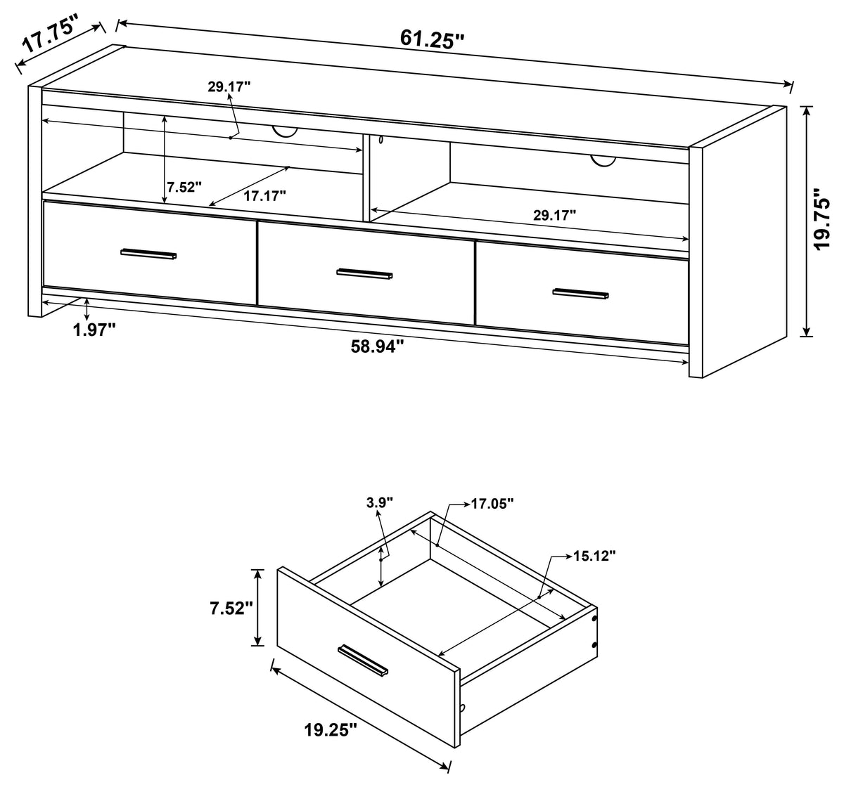 Alton 3-drawer Engineered Wood 61-inch TV Stand Black Oak