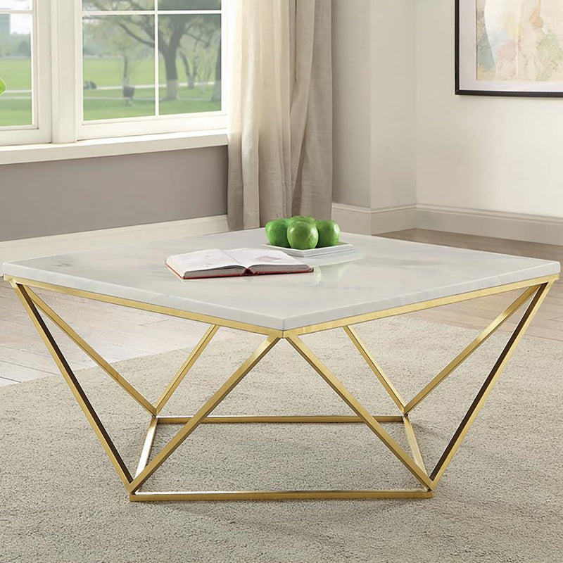 Meryl Square Faux Marble Top Coffee Table White and Gold Default Title