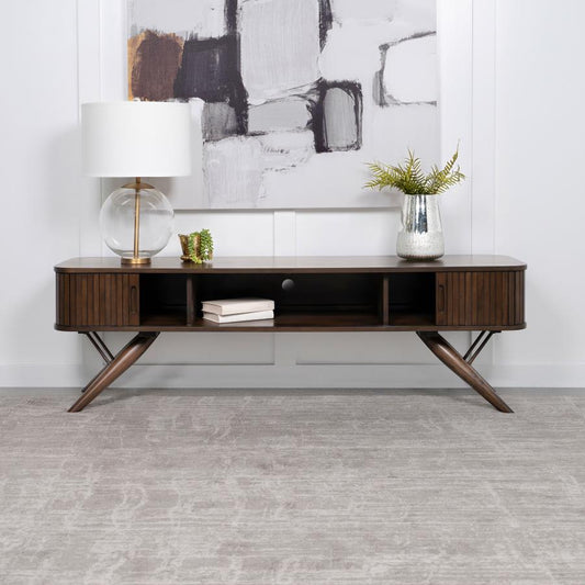 Valna Wood 71-inch TV Stand with Sliding Doors Walnut Default Title