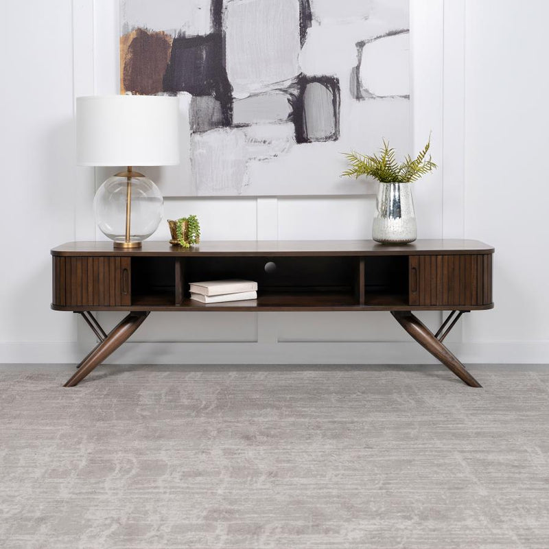 Valna Wood 71-inch TV Stand with Sliding Doors Walnut Default Title