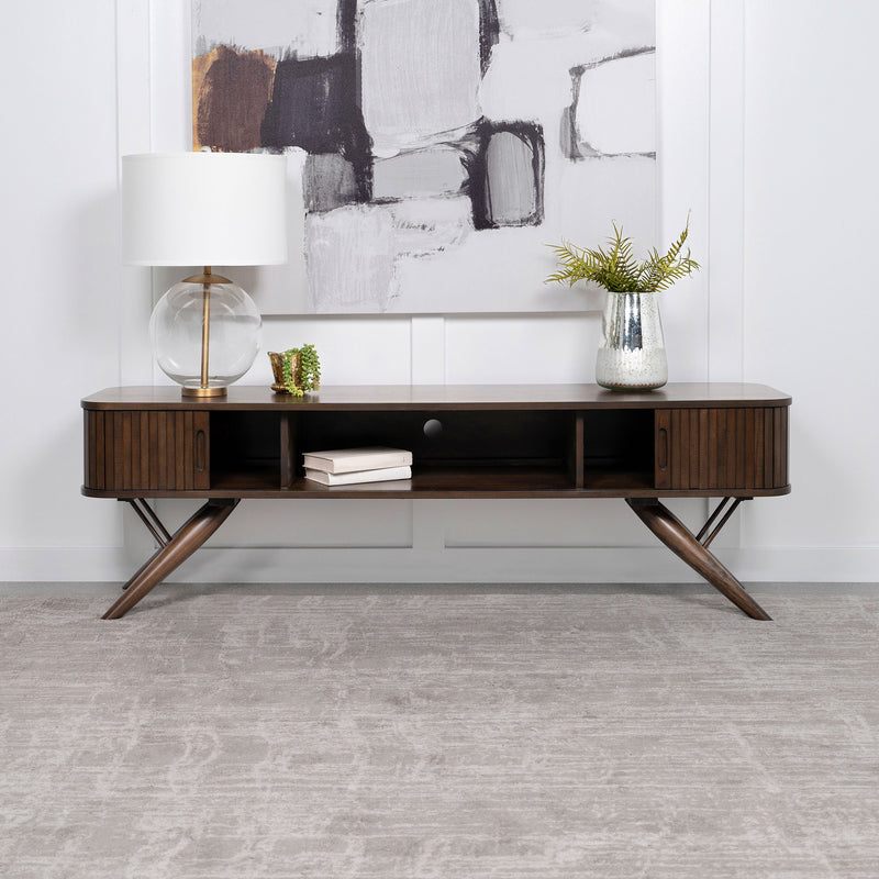 Valna Wood 71-inch TV Stand with Sliding Doors Walnut