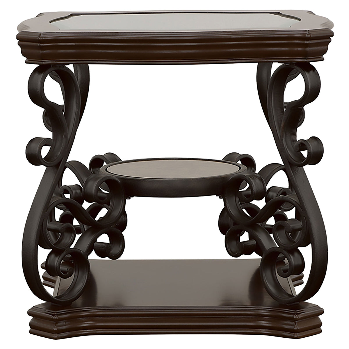 Laney Glass Top Coffee and End Table Set Dark Merlot