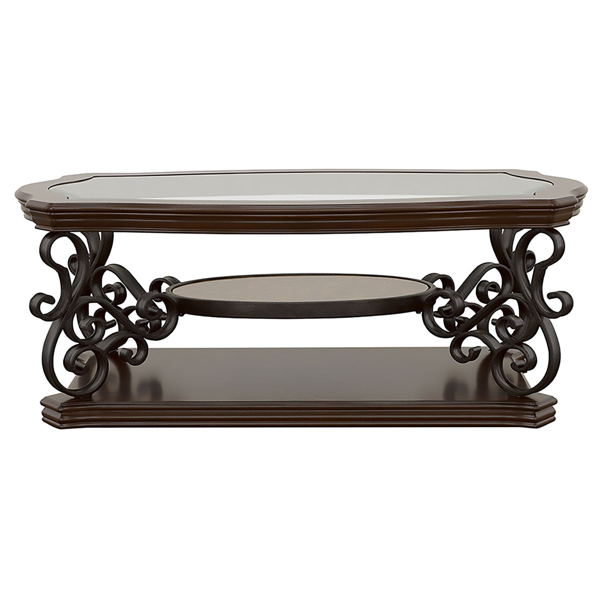 Laney Glass Top Coffee and End Table Set Dark Merlot