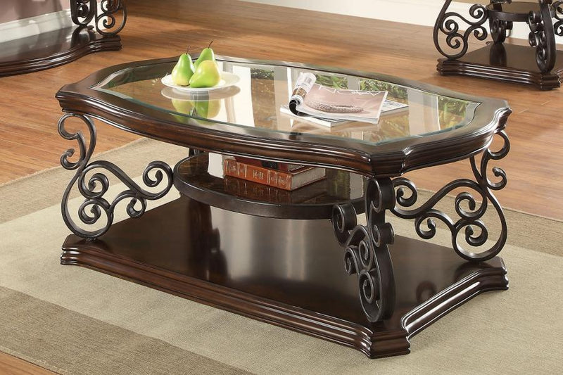 Laney 1-shelf Glass Top Rectangular Coffee Table Deep Merlot Default Title