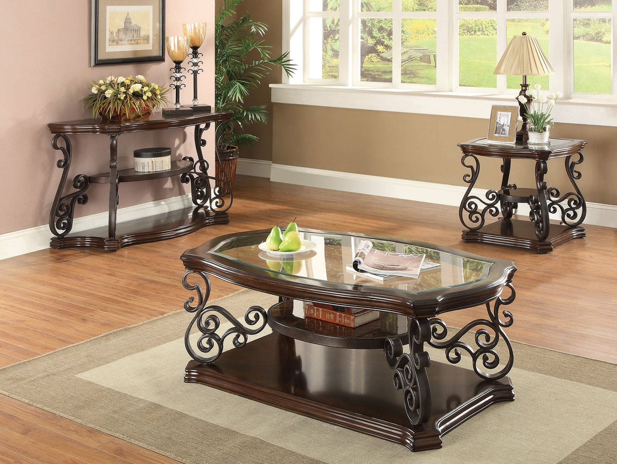 Laney Scrollwork Entryway Sofa Console Table Deep Merlot
