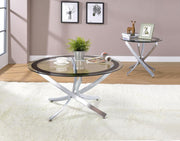 Brooke Round Coffee and End Table Set Brass Chrome 2-piece