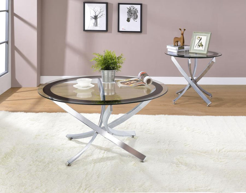 Brooke Round Coffee and End Table Set Brass Chrome 2-piece