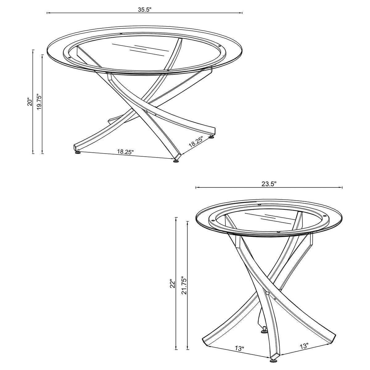 Brooke Round Coffee and End Table Set Brass