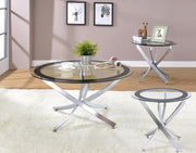 Brooke Round Coffee and End Table Set Brass Chrome 3-piece