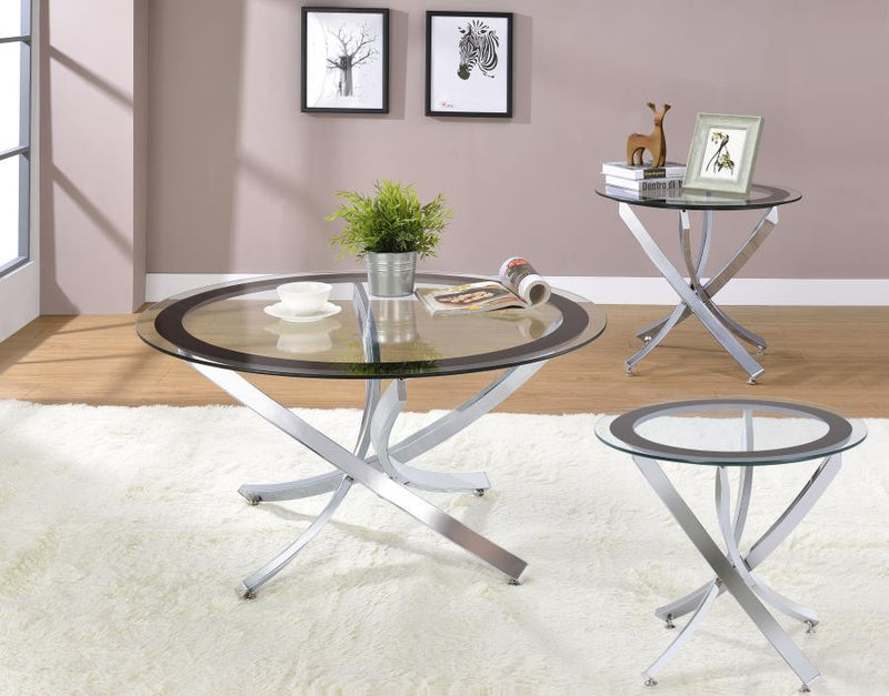 Brooke Round Coffee and End Table Set Brass Chrome 3-piece
