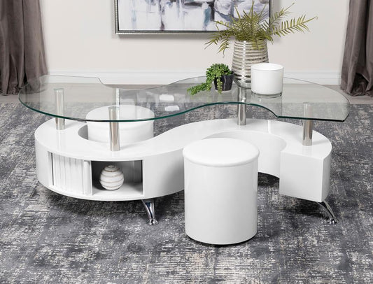 Buckley Coffee Table and Stools Set White High Gloss