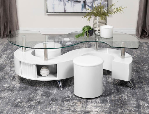 Buckley Coffee Table and Stools Set White High Gloss