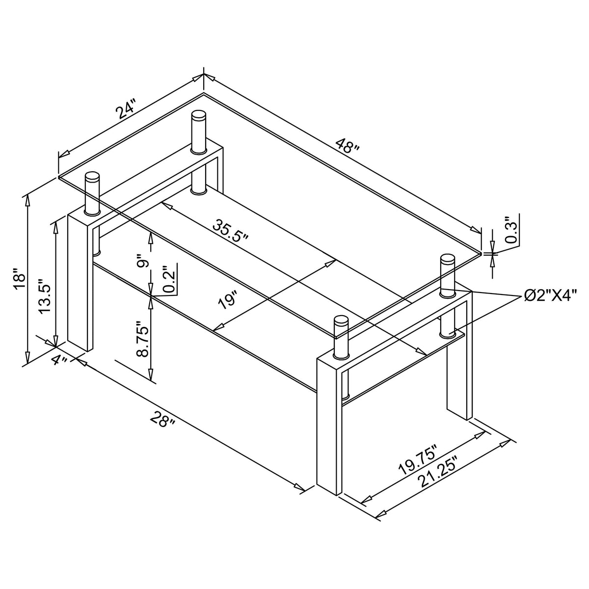 Dyer 1-shelf Rectangular Glass Top Coffee Table