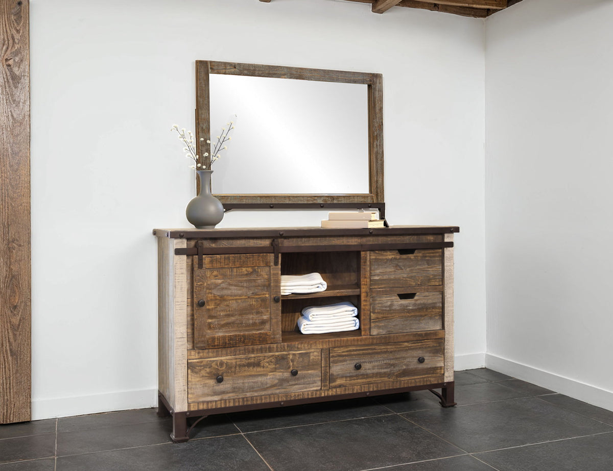 Antique - Dresser With 6 Drawer / 1 Door - Multicolor