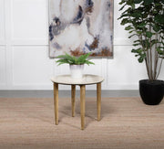 Aldis Round Marble Top Side End Table White and Natural Default Title