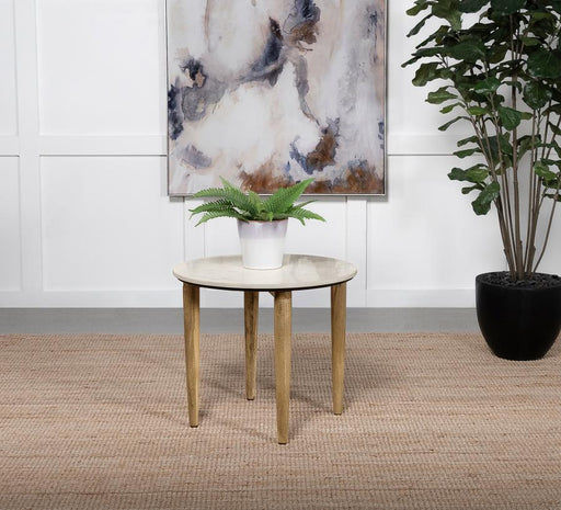 Aldis Round Marble Top Side End Table White and Natural Default Title