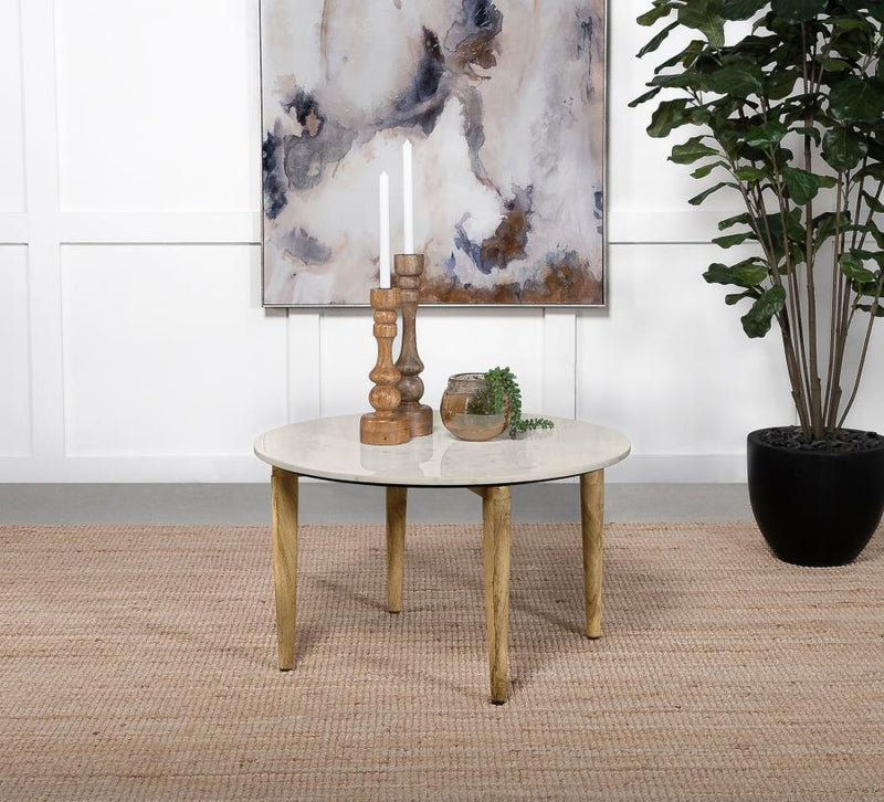 Aldis Round Marble Top Coffee Table White and Natural Default Title