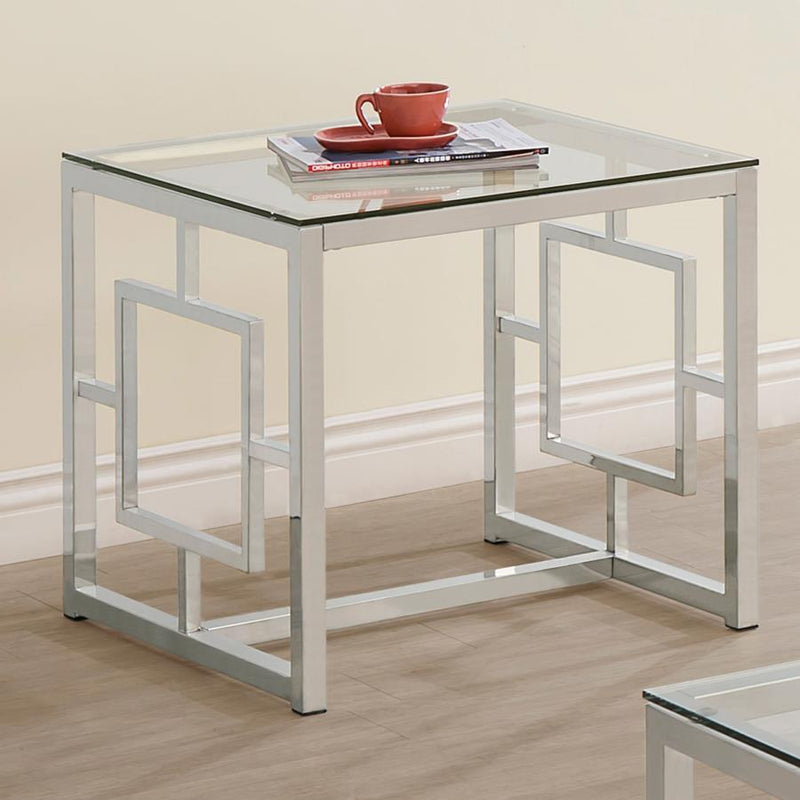 Merced Square Glass Top Side End Table Nickel Default Title