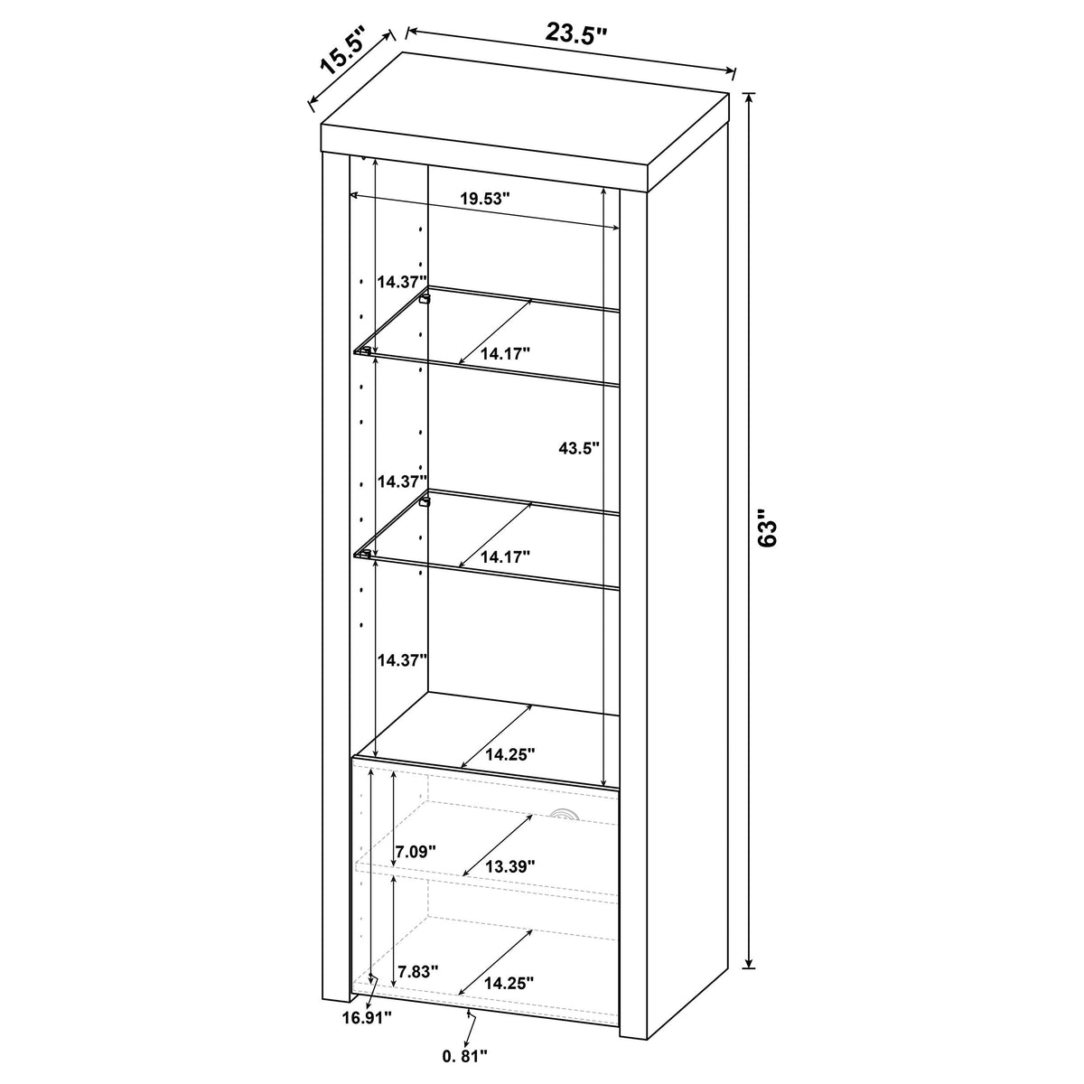 Jude 3-shelf Engineered Wood Media Tower High Gloss White