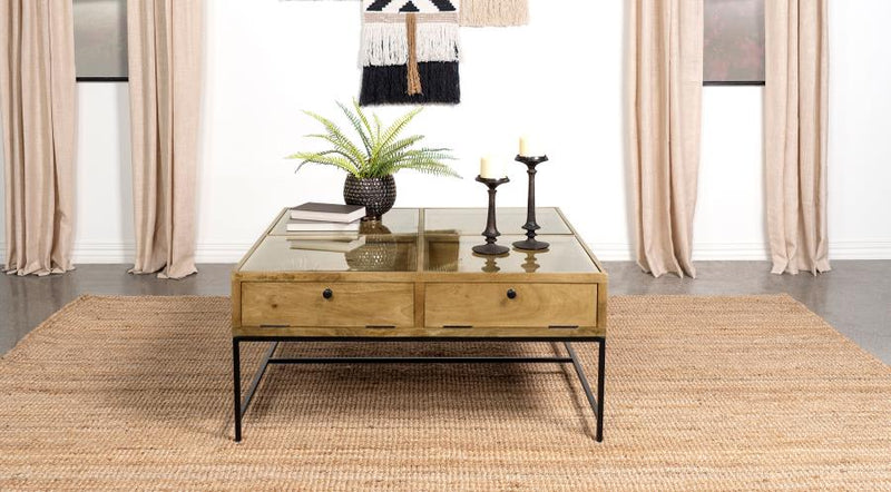 Stephie 4-drawer Square Glass Top Coffee Table Honey Brown Default Title
