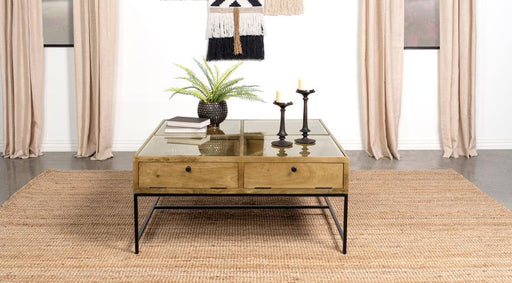 Stephie 4-drawer Square Glass Top Coffee Table Honey Brown Default Title