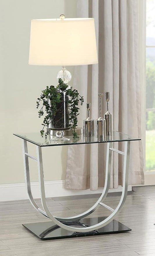 Danville Square U-Shaped Glass Top Side End Table Chrome Default Title