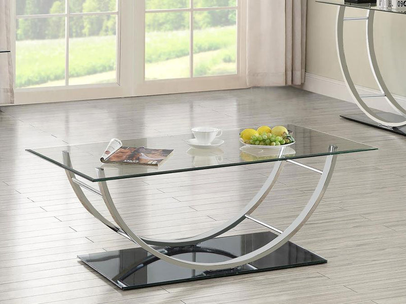 Danville Rectangular U-Shaped Glass Top Coffee Table Chrome Default Title