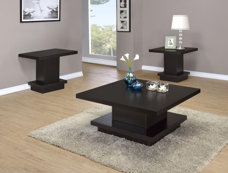 Reston Square Coffee and End Table Set Cappuccino 3-piece
