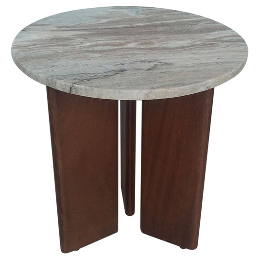 Jenna Round Marble Top Mango Wood Side End Table Brown Default Title